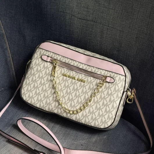 Сумка Michael Kors jet set large logo crossbody bag ivory молочно-рожевий