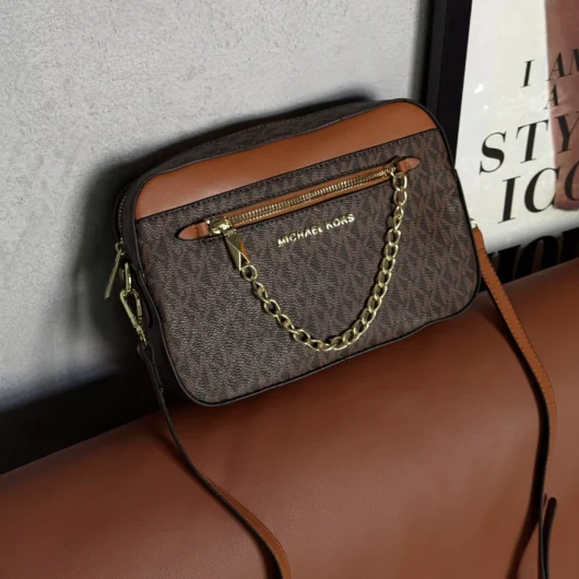 Сумка Michael Kors jet set large logo crossbody bag ivory коричневий