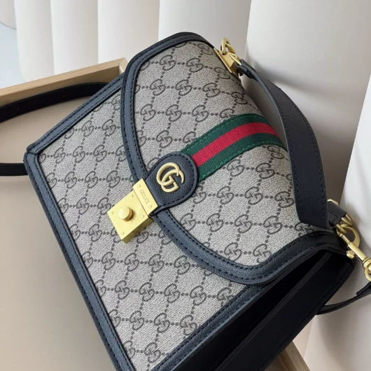 Сумка Gucci Ophidia Web Small Top Handle Bag чорно-сірий