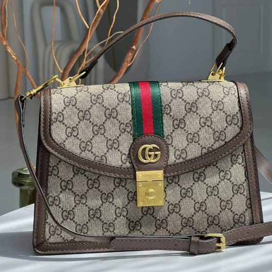 Сумка Gucci Ophidia Web Small Top Handle Bag коричнево-сірий