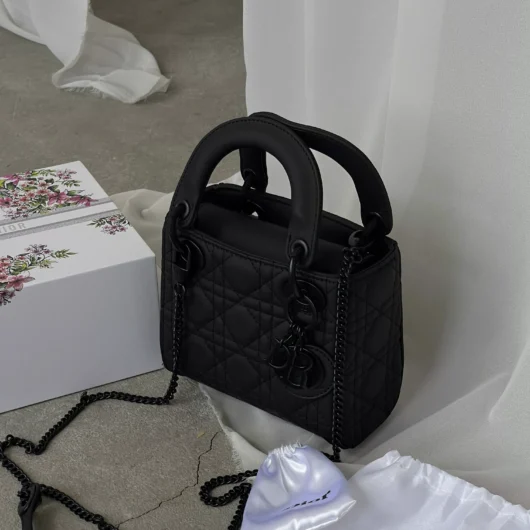 Жіноча сумка  Mini Lady Dior Bag Black Ultramatte Cannage чорний