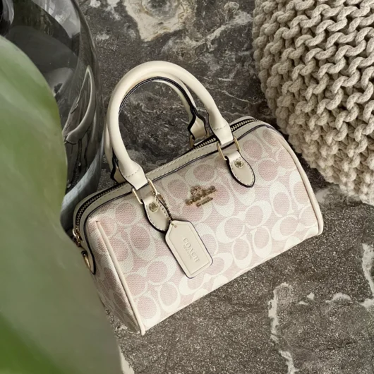 Сумка Coach Mini Rowan Crossbody  In Signature біло-пудровий