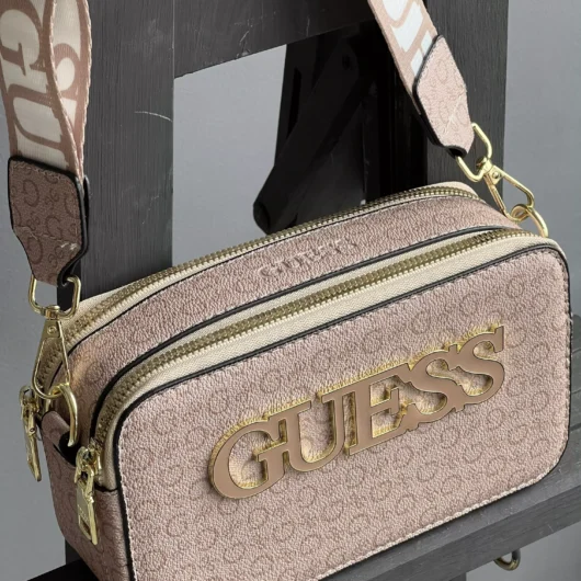 Сумка через плече Guess big logo крос боді бежевий