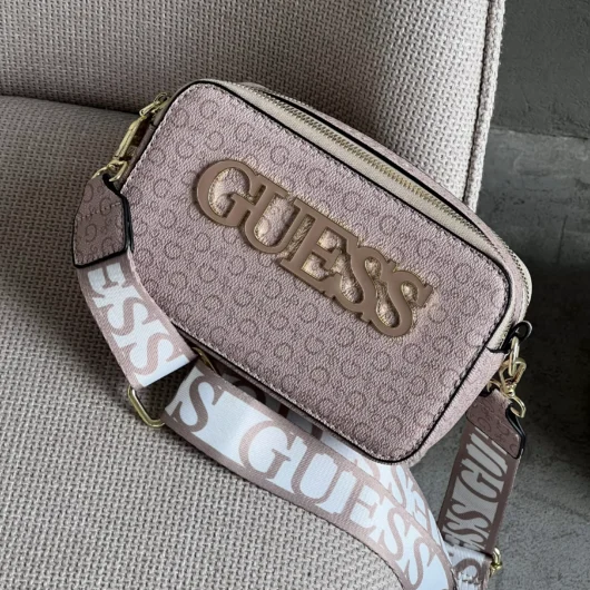 Сумка через плече Guess big logo крос боді бежевий