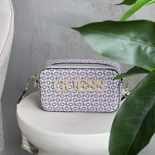 Сумка через плече Guess big logo крос боді сіро-бежевий