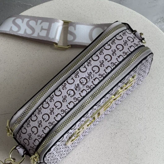 Сумка через плече Guess big logo крос боді сіро-бежевий