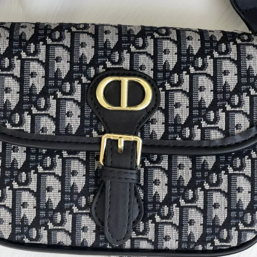 Сумка Christian Dior Bobby на широкому ременці сіро-чорний текстиль