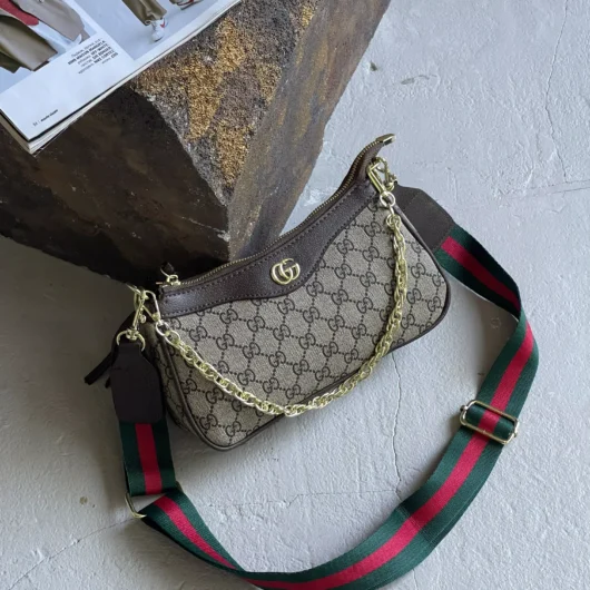 Сумка Gucci Ophidia коричневий на широкому ременці