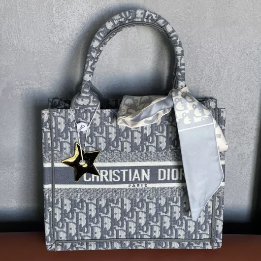 Сумка Dior шопер тканевий Medium size світло-сірий