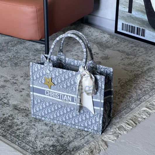 Сумка Dior шопер тканевий Large size світло-сірий