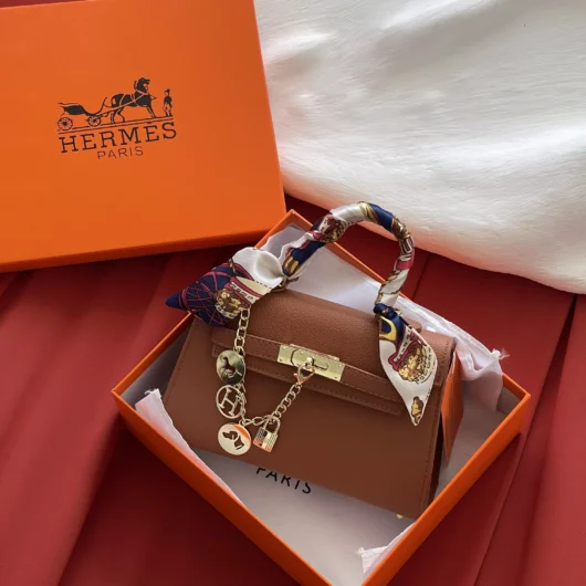 Сумка Hermes Kelly з хустинкою коричневий