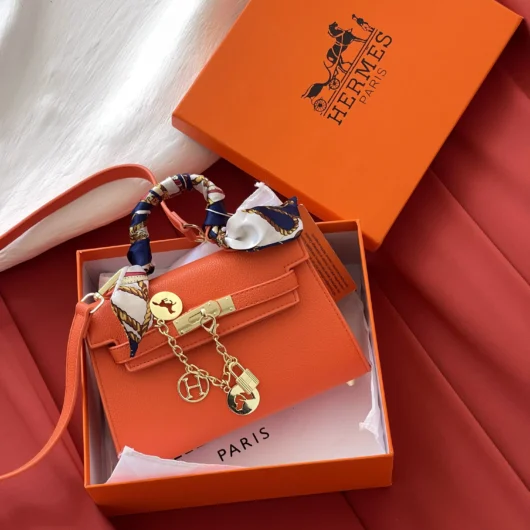 Сумка Hermes Kelly з хустинкою помаранчевий