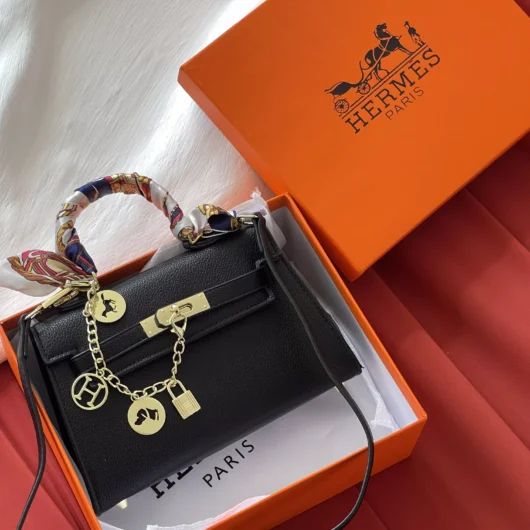 Сумка Hermes Kelly з хустинкою чорний