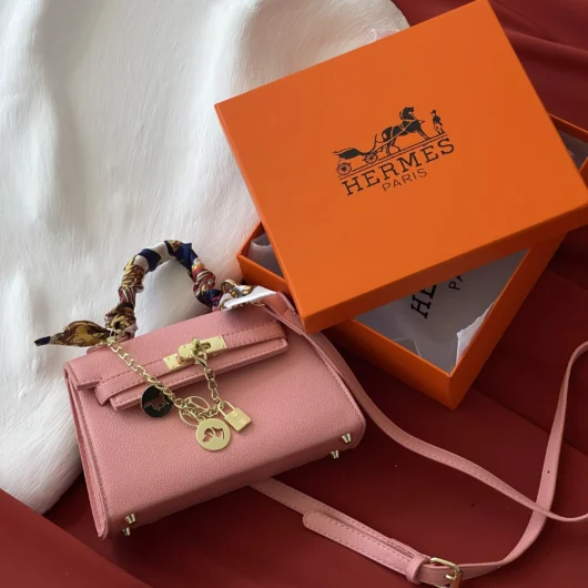 Сумка Hermes Kelly з хустинкою рожевий