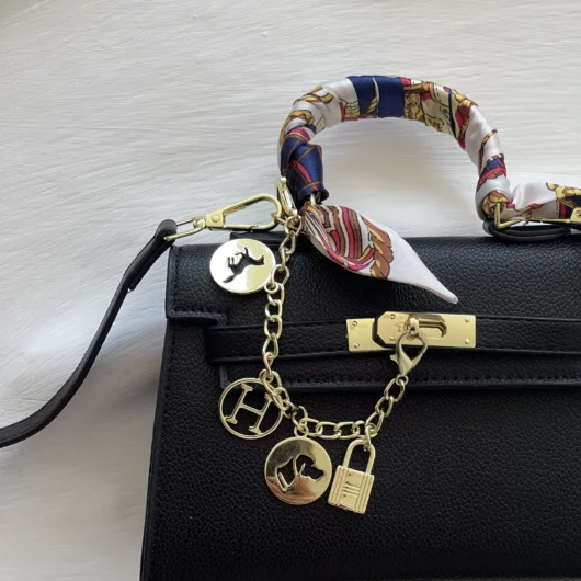 Сумка Hermes Kelly з хустинкою чорний