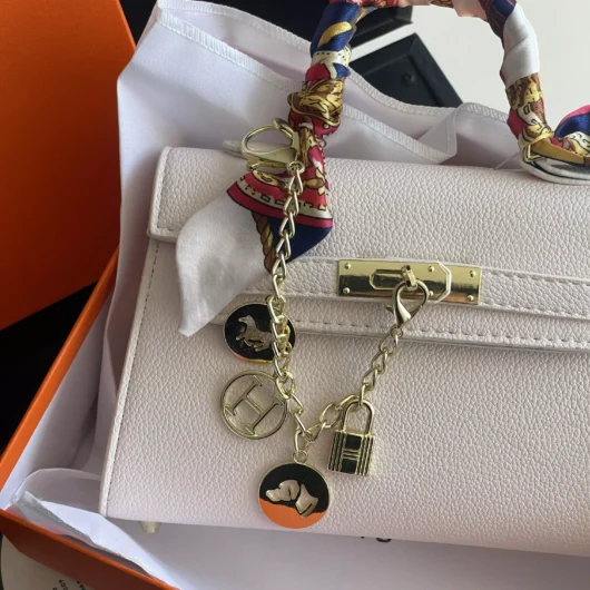 Сумка Hermes Kelly з хустинкою білий