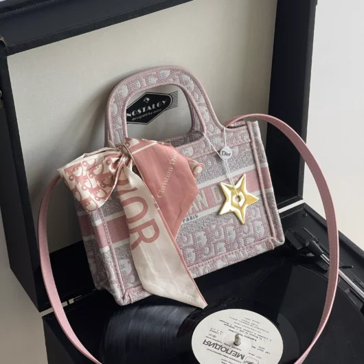 Сумка Dior шопер тканевий Small size рожевий