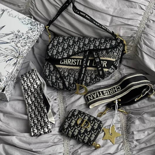 Набір подарунковий Dior Saddle — сумка сідло та кархолдер чорний