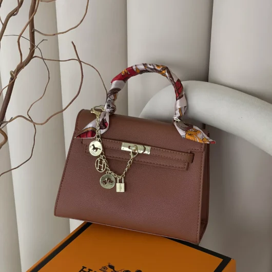 Сумка Hermes Kelly Medium size з хустинкою коричневий