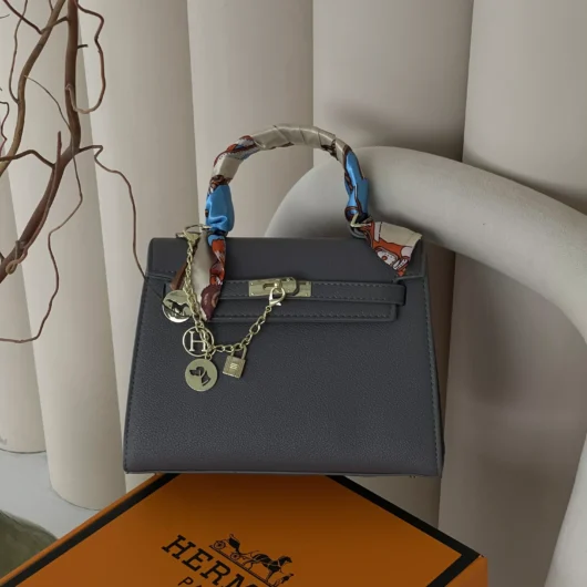 Сумка Hermes Kelly Medium size з хустинкою сірий