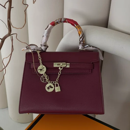 Сумка Hermes Kelly Medium size з хустинкою бургунди