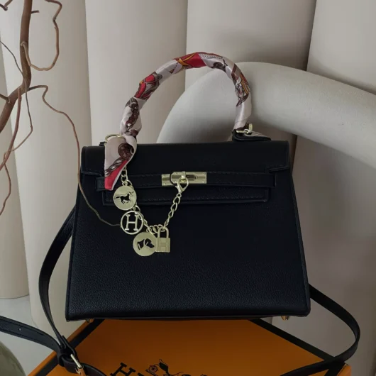 Сумка Hermes Kelly Medium size з хустинкою чорний