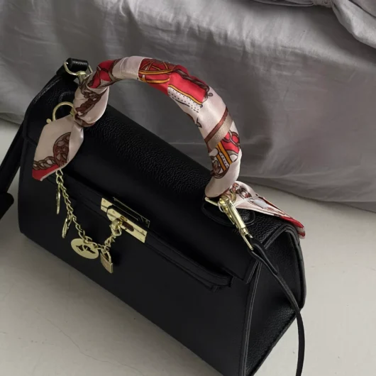 Сумка Hermes Kelly Medium size з хустинкою чорний