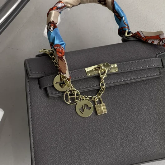 Сумка Hermes Kelly Medium size з хустинкою сірий