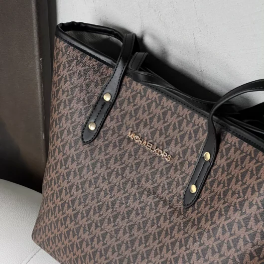Сумка Michael Kors шопер коричневий+чорні ручки