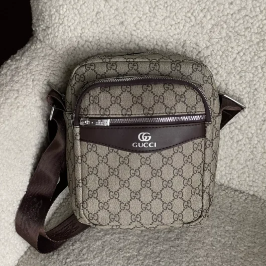 Чоловіча сумка мессенджер через плече Gucci сіро-коричневий
