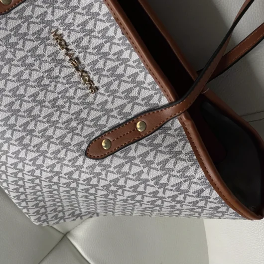 Сумка Michael Kors шопер білий+коричневі ручки