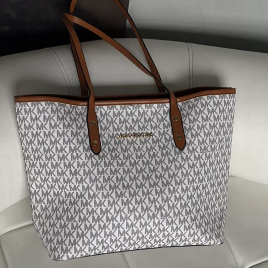 Сумка Michael Kors шопер білий+коричневі ручки