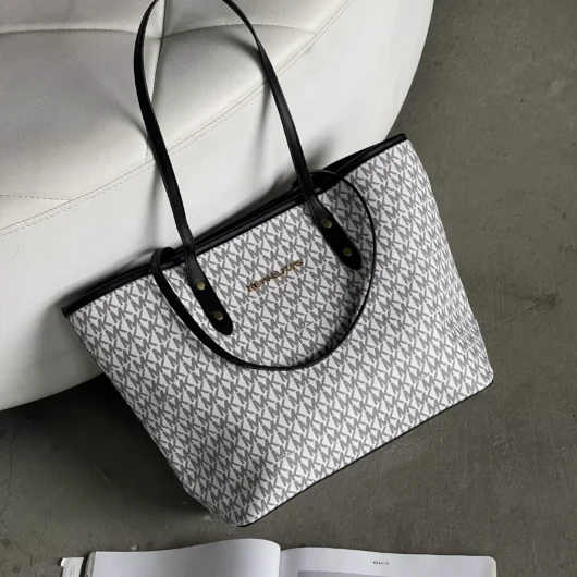 Сумка Michael Kors шопер білий+чорні ручки