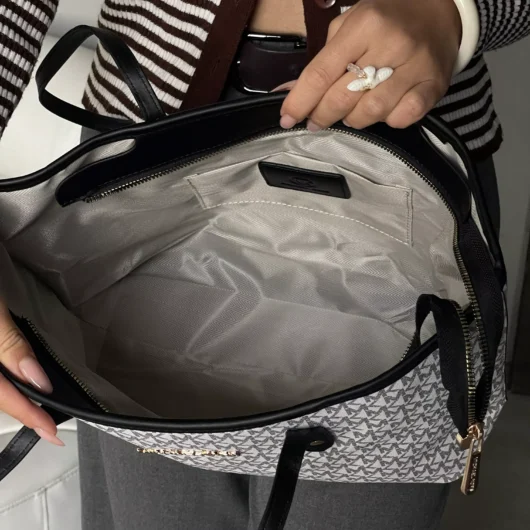 Сумка Michael Kors шопер білий+чорні ручки