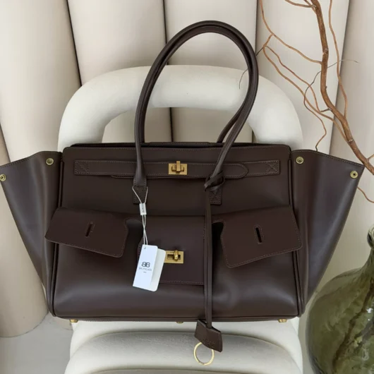 Сумка Balenciaga Bel Air Tote Bag Big size коричневий+золото — Premium