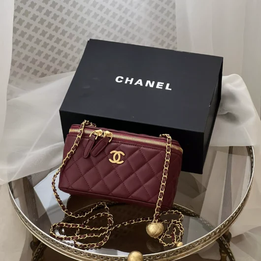 Сумка Chanel Classic Lambskin Pearl Crush Vanity Bag Premium бордовий