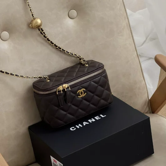 Сумка Chanel Classic Lambskin Pearl Crush Vanity Bag Premium шоколадний