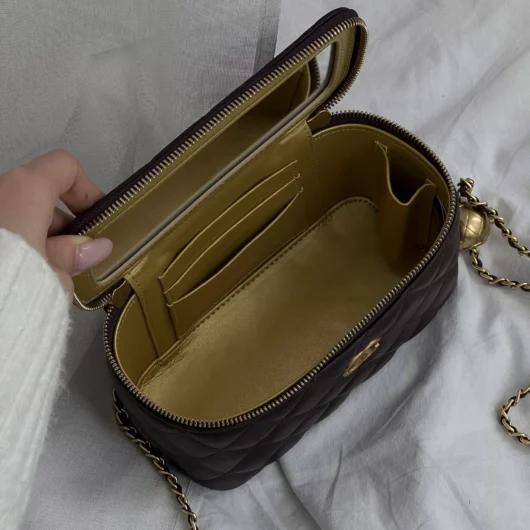 Сумка Chanel Classic Lambskin Pearl Crush Vanity Bag Premium шоколадний