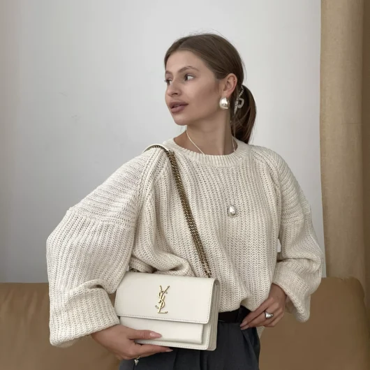 Жіноча сумка  Saint Laurent Sunset Medium Shoulder Bag Premium молочний