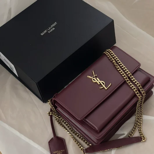 Жіноча сумка  Saint Laurent Sunset Medium Shoulder Bag Premium бордовий