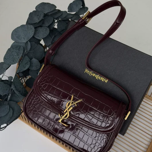 Жіноча  сумка Saint Laurent Solferino medium leather shoulder bag бургунді рептілія