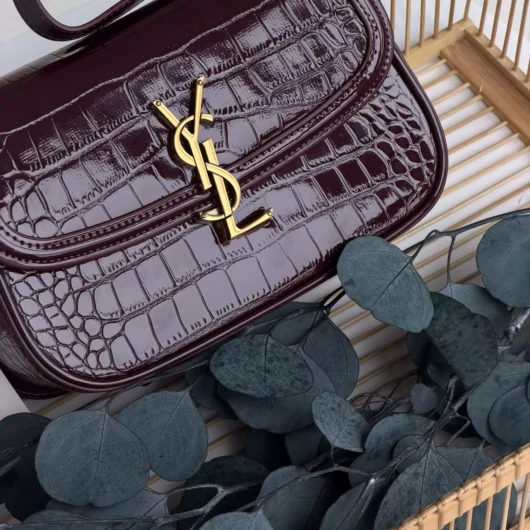Жіноча  сумка Saint Laurent Solferino medium leather shoulder bag бургунді рептілія