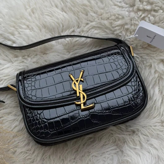 Жіноча  сумка Saint Laurent Solferino medium leather shoulder bag чорний рептілія