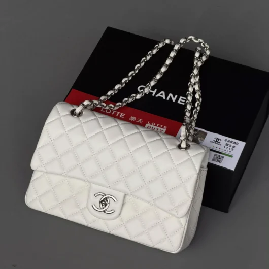 Жіноча сумка Chanel Classic Double Flap Bag білий срібло