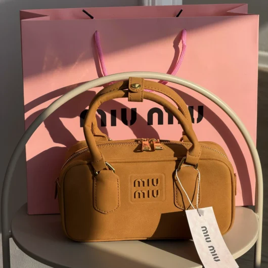 Жіноча сумка Miu Miu Arcadie Textile — Premium карамель