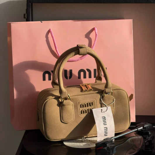 Жіноча сумка Miu Miu Arcadie Textile — Premium кофе бежевий