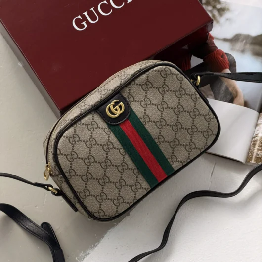 Сумка Gucci Ophidia крос боді чорно-бежевий