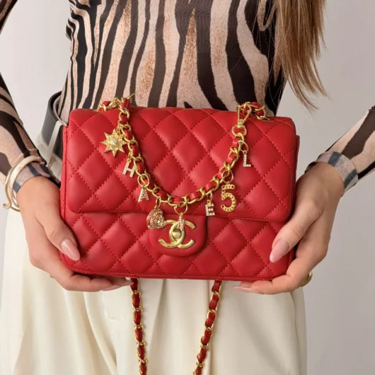 Сумка Chanel Mini Lambskin Coco Charms Rectangular Classic Flap Bag червоний