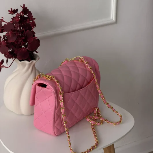 Сумка Chanel Mini Lambskin Coco Charms Rectangular Classic Flap Bag рожевий