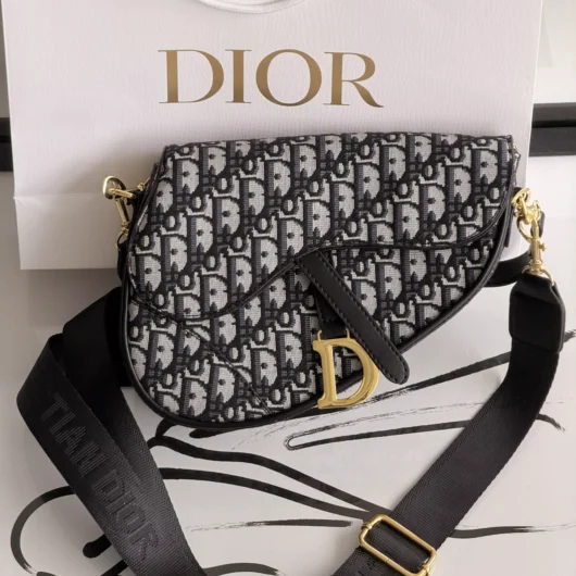 Жіноча сумка Dior Saddle Bag чорно-сірий